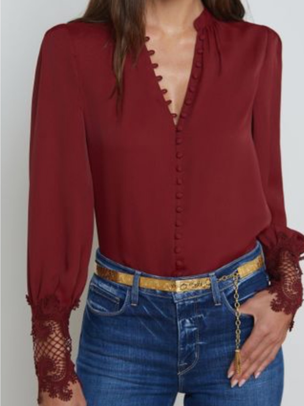 L'AGENCE Ava lace cuff blouse